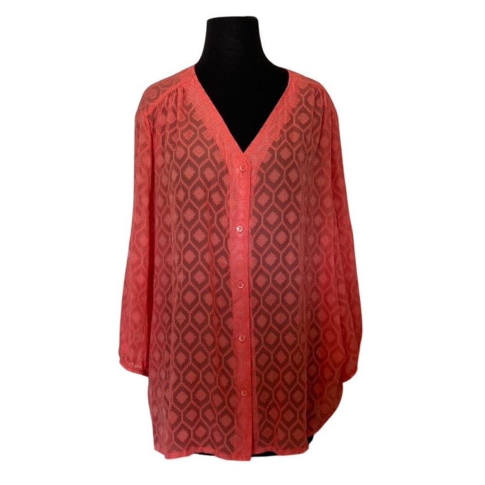 BonWorth Sheer Coral Textured Button Up - XXL